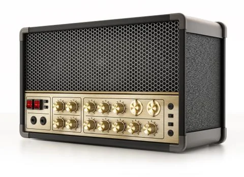 Generic guitar amplifier isolated on white background. 3D illustration Ilustração Stock