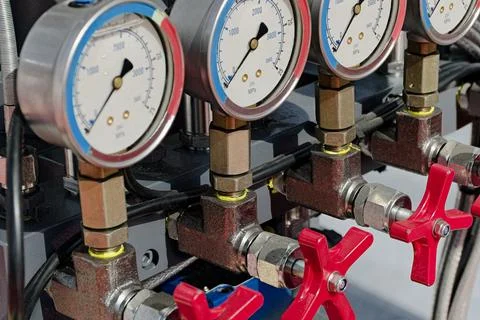 Generic hydraulic system controls, manometers and valves Stock Photos
