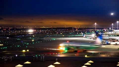 Generic International Airport Airfield Night Timelapse Stock Footage 108615120