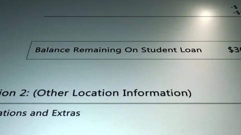 Generic Loan - Remaining Balance on Generic Student Loan - Money owed - Debt Con Stock Footage 124664740