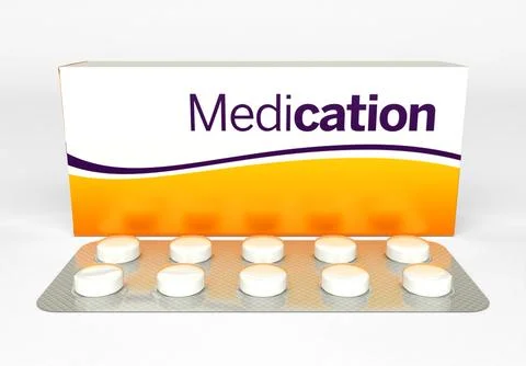 Generic medication box and tablet blister pack - front view Stock Illustration