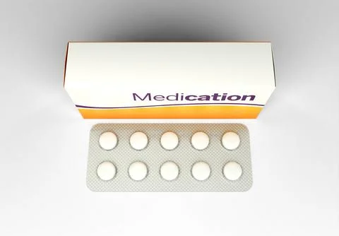 Generic medication box and tablet blister pack - top view Stock Illustration