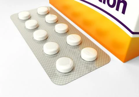 Generic medication box and tablet blister pack - close-up Stock Illustration