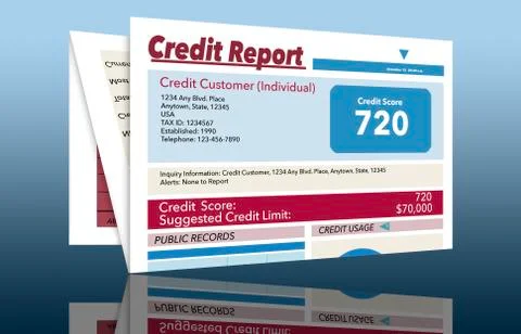 This is a generic, mock, credit report. Stock Illustration