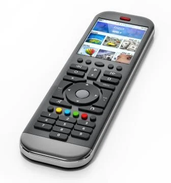 Generic modern smart TV remote control with color display. 3D illustration Illustrazione stock