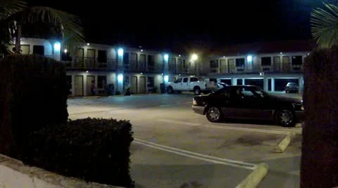 Generic Motel Motor Lodge At Night Stock Footage