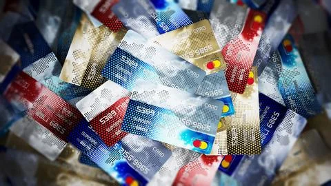 Generic multi-colored credit cards stack. 3D illustration Stock Illustration