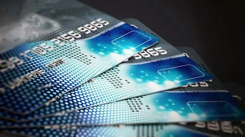 Generic multi-colored credit cards stack. 3D illustration イラスト素材