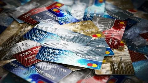 Generic multi-colored credit cards stack. 3D illustration Stock Illustration