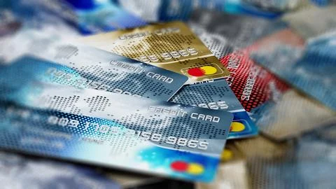 Generic multi-colored credit cards stack. 3D illustration Stock Illustration