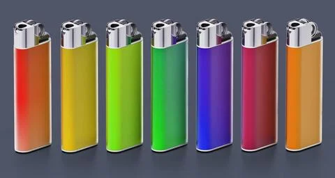 Generic multi colored lighters isolated on white background. 3D illustration Stock Illustration