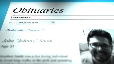 A Generic Obituary Website With Generic Headshot 00000 Stock Photos