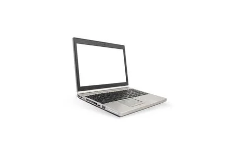 Generic opened laptop , with white screen, side view, isolated on white bac.. Stock Photos