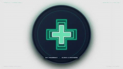Generic Pharmacy Cross Storefront Sign Glow-On with a warm green pulse 4K Alpha Stock Footage 346539834