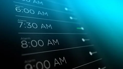 Generic Phone App Screen with Alarms Set - 7-30 Alarm Set 10 Stock Illustration