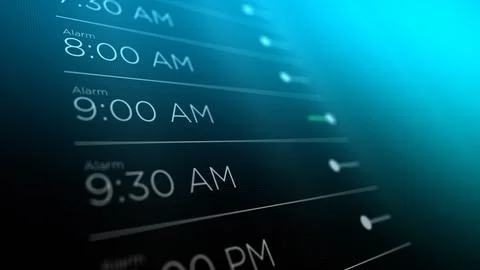 Generic Phone App Screen with Alarms Set - 9-00 Alarm Set 10 Stock Illustration