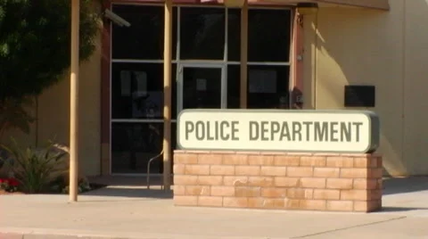 Generic Police Station Entrance & Sign Stock Footage