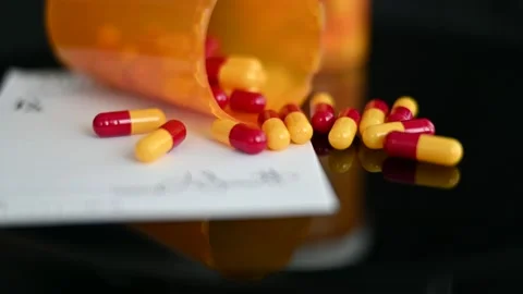 Generic Prescription and Capsules Rotating Slowly Stock Footage 232280590
