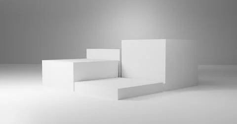 Generic product display presentation. Four white cube pedestal podium Stock Illustration