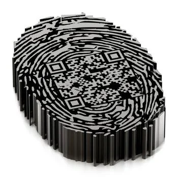 Generic QR code inside fingerprint. 3D illustration Generic QR code inside... Stock Photos