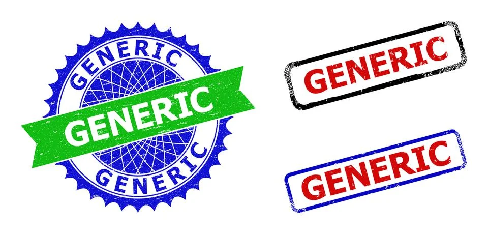 GENERIC Rosette and Rectangle Bicolor Badges with Rubber Styles イラスト素材