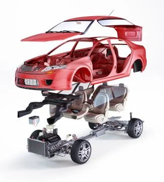 Generic sedan car, technical exploded illustration Stock Illustration