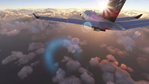 Generic small private airplane flying above clouds at sunset Stock Footage 203213218