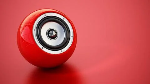 Generic smart speaker standing on red background. 3D illustration Generic ... 写真素材