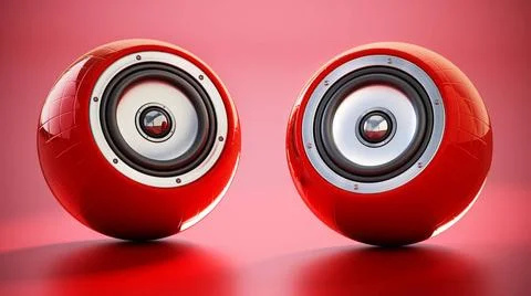 Generic smart speakers standing on red background. 3D illustration Generic... 写真素材