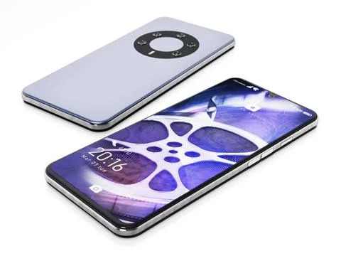 Generic smartphone with fictitious screen interface and camera design isol... Stock Photos