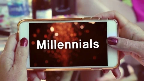 Generic Smartphone at a party with Millennials typography with fireworks in scre Stock Footage 77441149