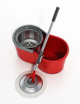 Generic spin mop with bucket on white background. 3D illustration Stock Illustration