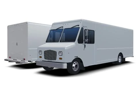 Generic step van isolated models on white background. Illustrazione stock