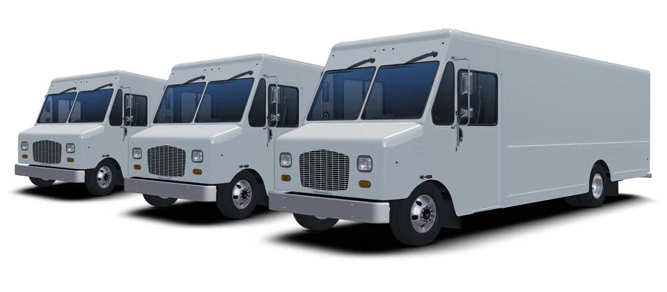 Generic step van isolated models on white background. Illustrazione stock