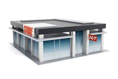 Generic store front. 3D illustration Generic store front isolated on white... Fotos de archivo