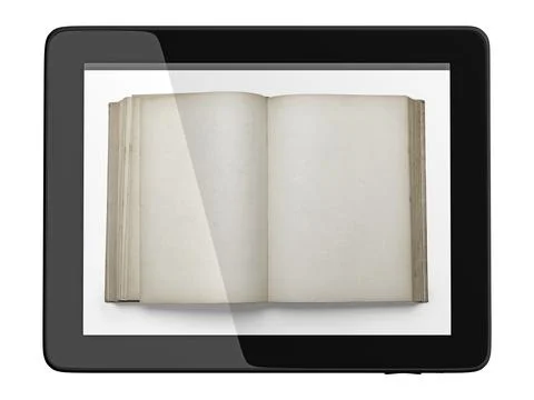 Generic Tablet Computer and book - Digital Library Concept Stock Photos