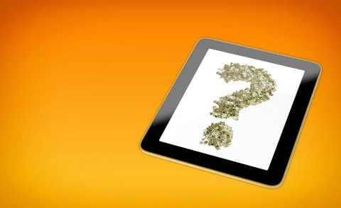 Generic Tablet displaying a question mark made fom Dollar bills Stock Illustration