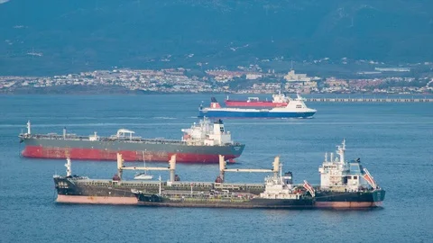 Generic Tanker Cargo Ships in Bay of Gibraltar Stock Footage