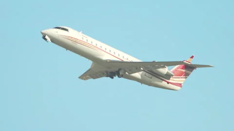 Generic Unmarked Private Jet Taking Off from a Los Angeles Area Airport Stock Footage 245995949