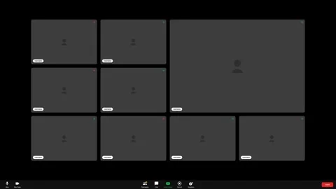 Generic video conference interface with multiple participant windows. 4K Video Stock Footage 340304421