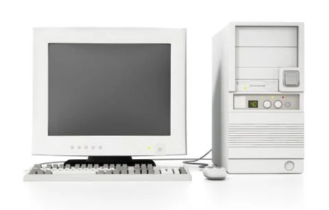 Generic vintage 90's style computer isolated on white. 3D illustration Stock Illustration