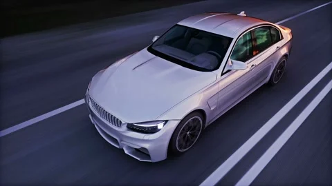 Generic white car on highway. Very fast driving. Video stock 245350354