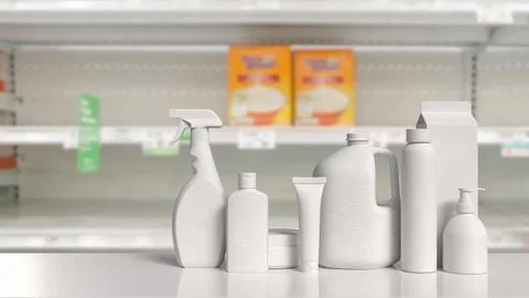 Generic White Consumer Product Packaging Mockup in Modern Retail Store 3d r.. Stock Illustration