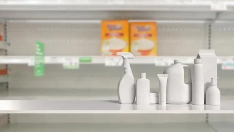 Generic White Consumer Product Packaging Mockup in Modern Retail Store 3d r.. Stock Illustration