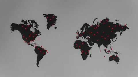 Generic worldwide distribution template concept with map and red dots Stock Footage 162640121
