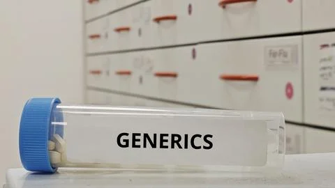 GENERICS tablets used as equivalent alternatives to branded medications Stock Photos