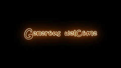 'Generous welcome' text animation with neon glow line. Stock Footage 282576991