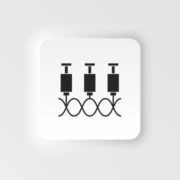 Genes, syringe. Bioengineering neumorphic style vector icon. Biotechnology for 스톡 일러스트