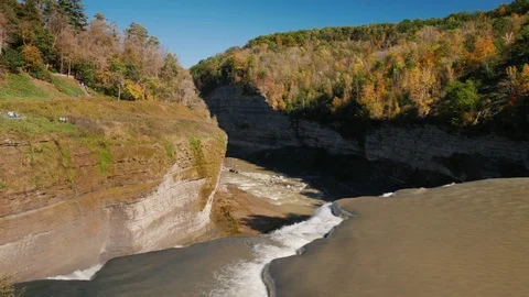 Genesee River and waterfall in Letchworth State Park. 4K 10 bit video Stock Footage 83358117