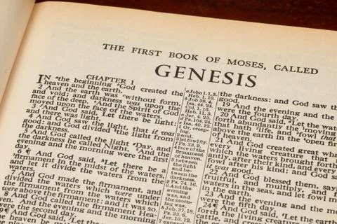Genesis 1 In The Beginning From Old Bible Stock Photos